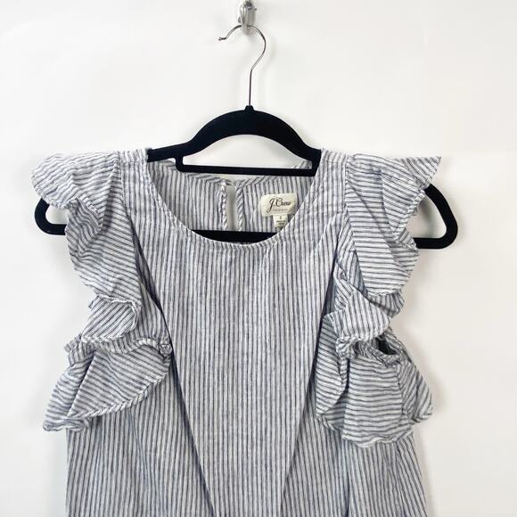 J. Crew Trademark 2 Womens Blue White Ruffle Top in Strip Ruffly Sleeves - Picture 3 of 9